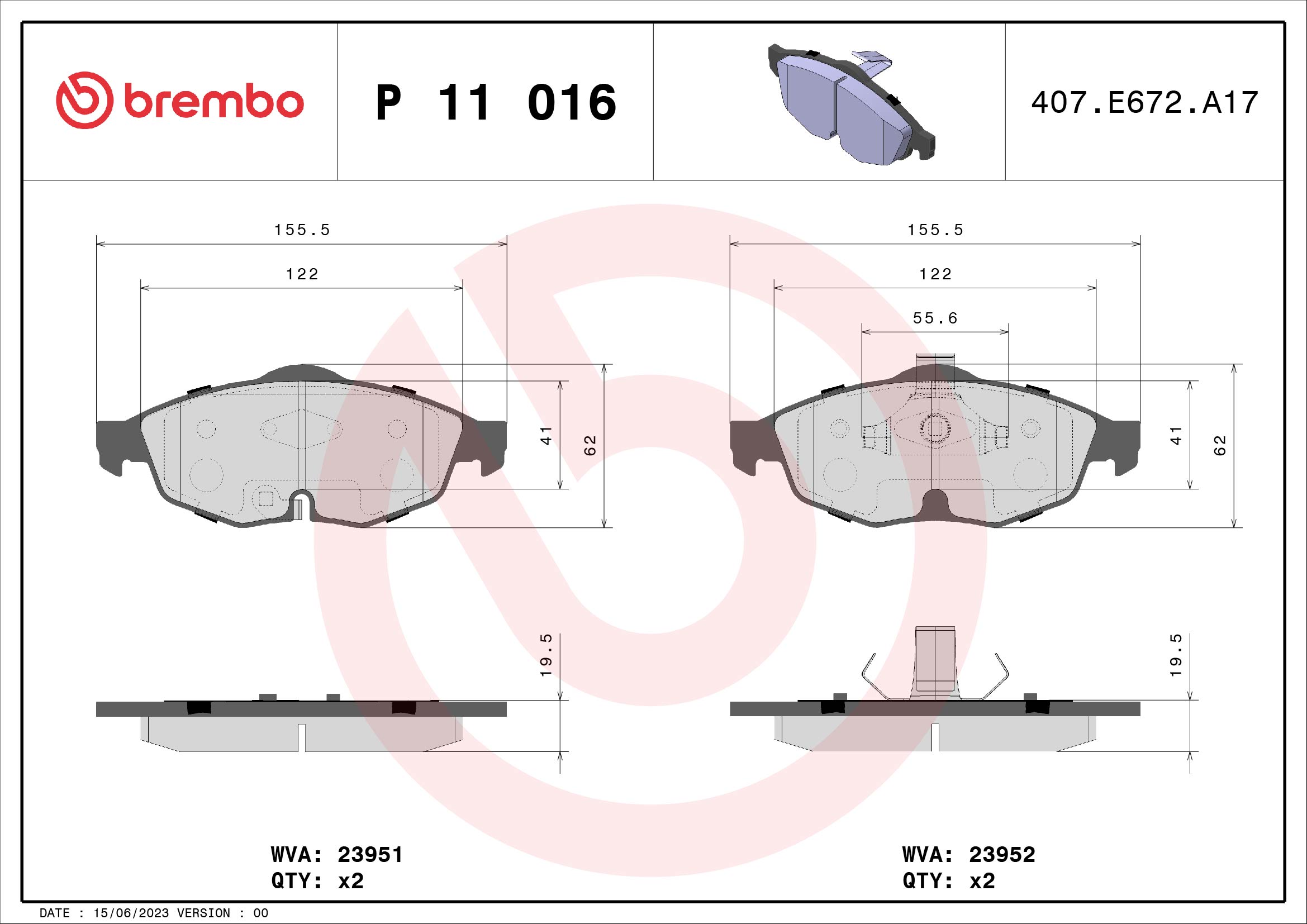 A.B.S. P 11 016 BREMBO Bremsbelagsatz, Scheibenbremse